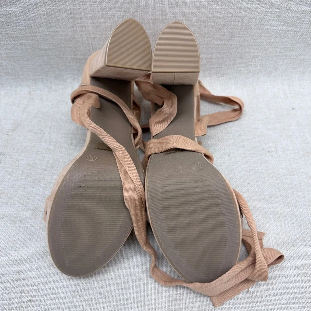 Wild Diva Lounge Nude Braided Platform Heels Lace Up Ankle Tie Sandals Size 10